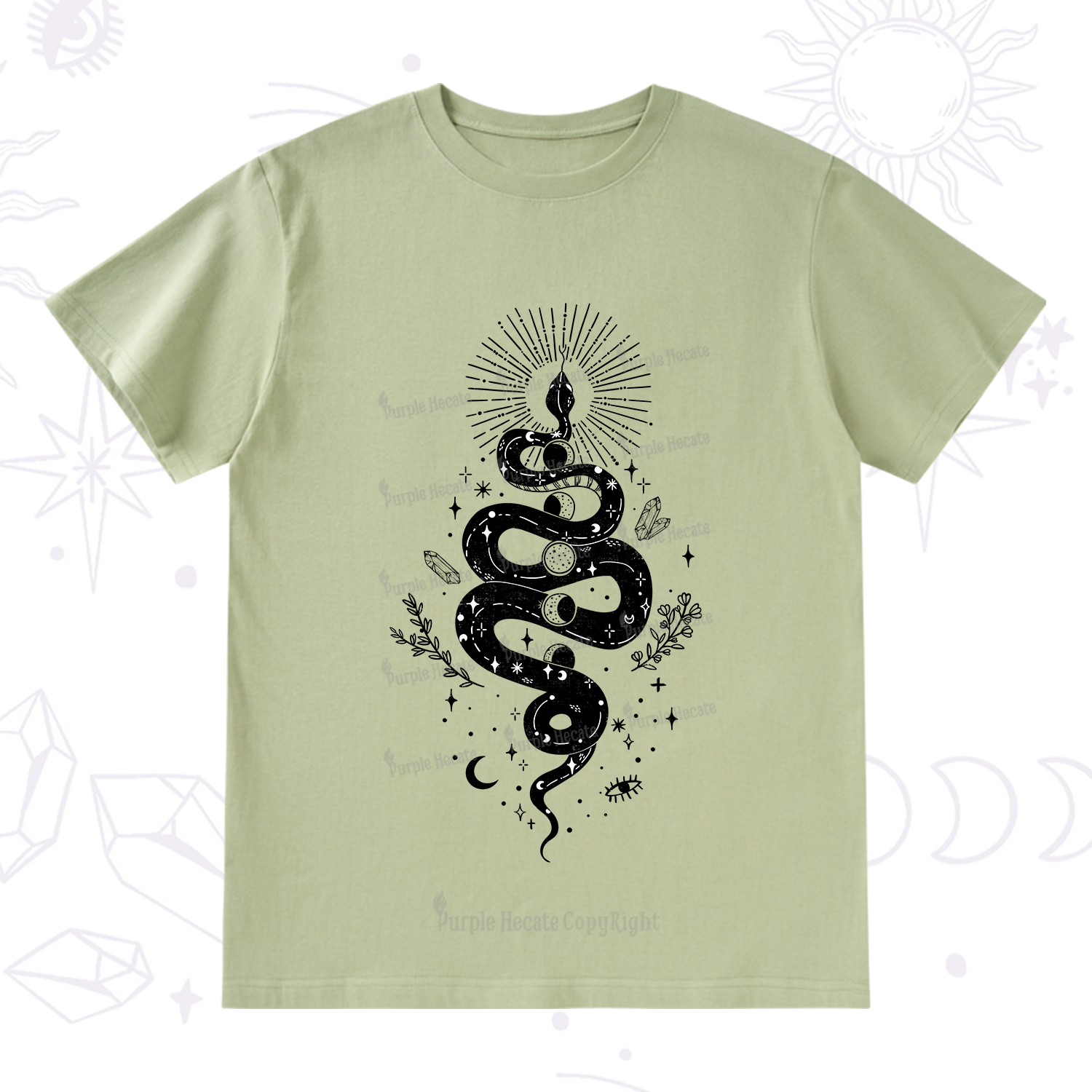 Purplehecate Mystical Moon Phases Snake T-Shirt