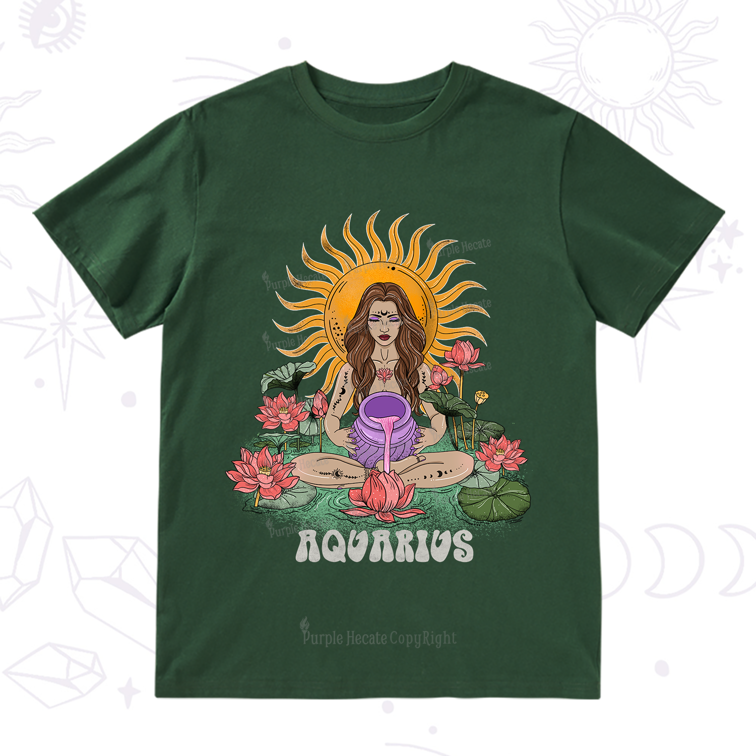 Purplehecate Sun Guardian Of Aquarius Zodiac T-Shirt
