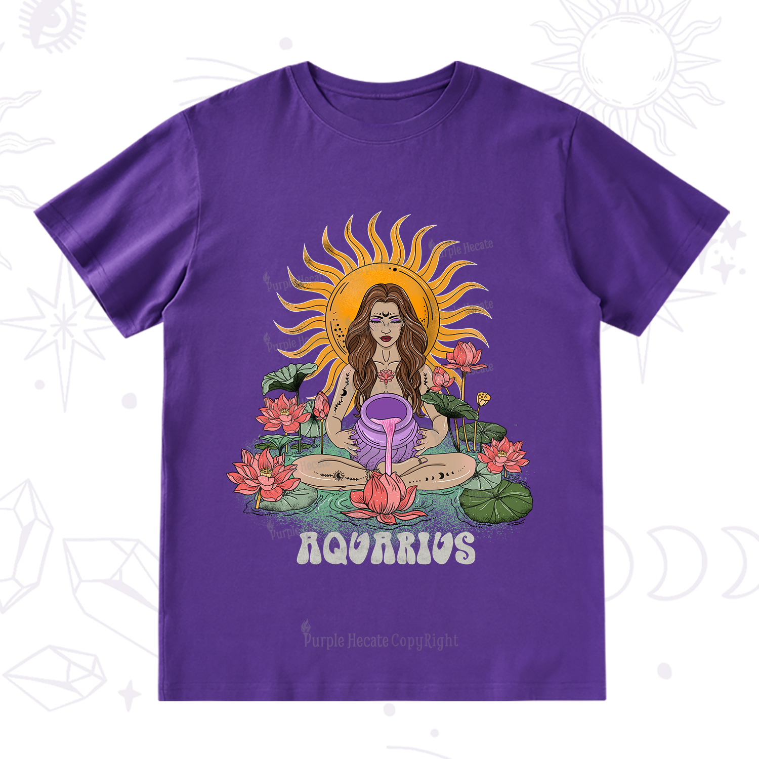 Purplehecate Sun Guardian Of Aquarius Zodiac T-Shirt