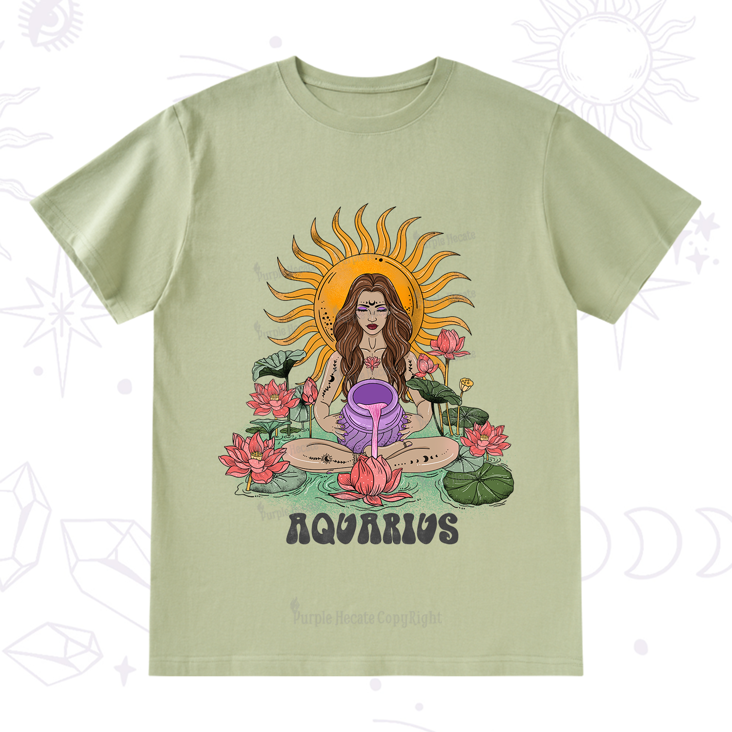 Purplehecate Sun Guardian Of Aquarius Zodiac T-Shirt