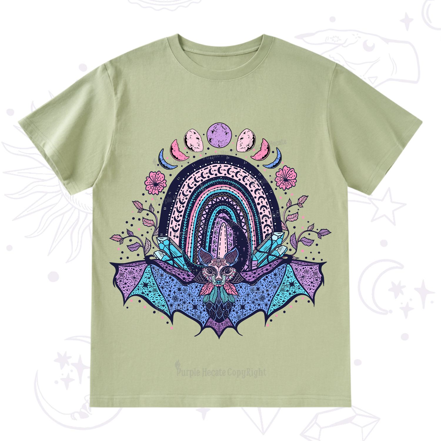 Purplehecate Moon Phase Bat T-Shirt