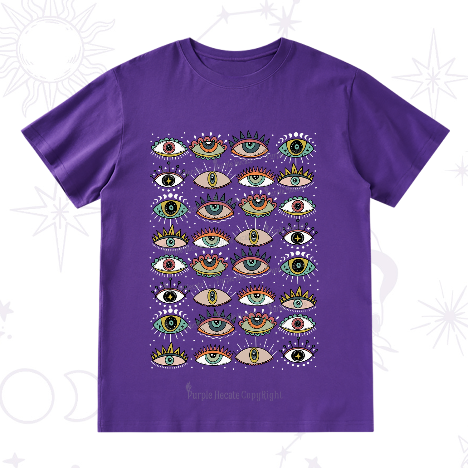 Purplehecate Evil Eye Pattern T-Shirt