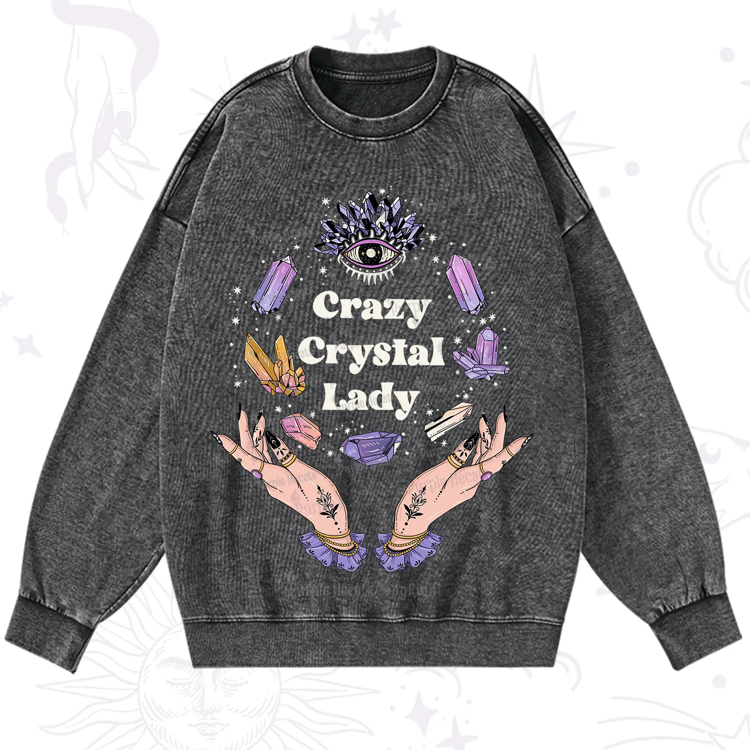 Purplehecate Crazy Crystal Lady Washed Sweatshirt