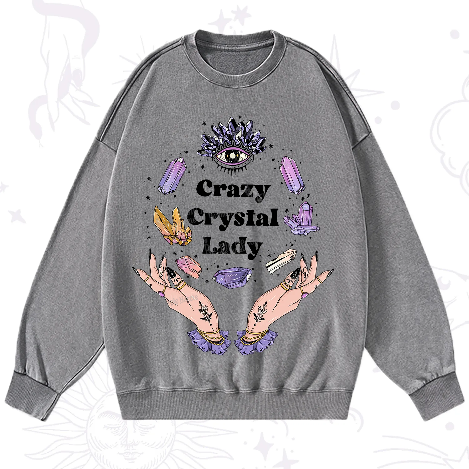 Purplehecate Crazy Crystal Lady Washed Sweatshirt