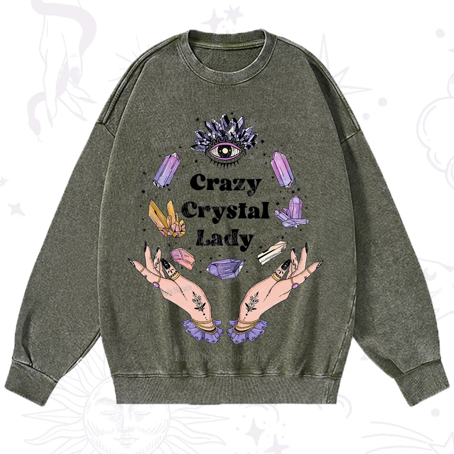 Purplehecate Crazy Crystal Lady Washed Sweatshirt