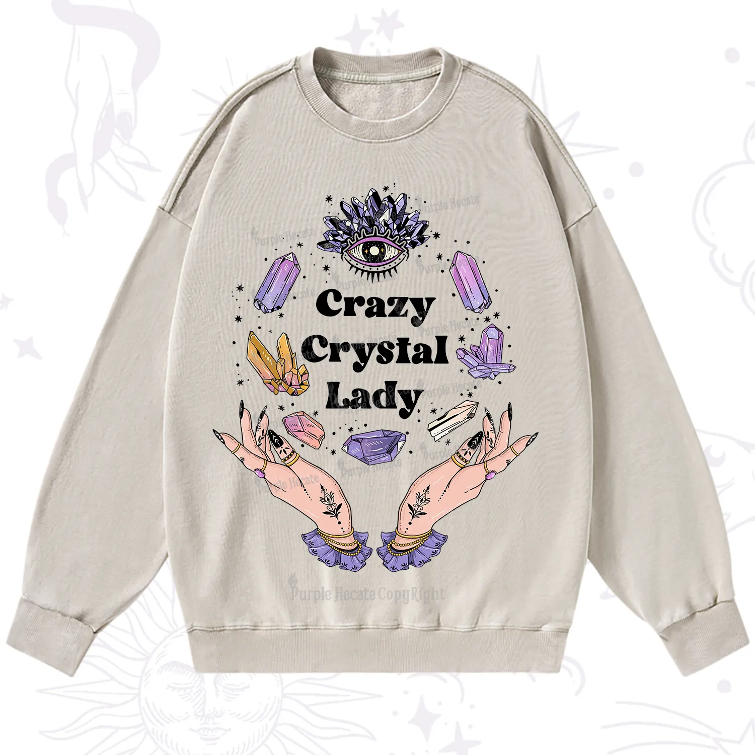 Purplehecate Crazy Crystal Lady Washed Sweatshirt