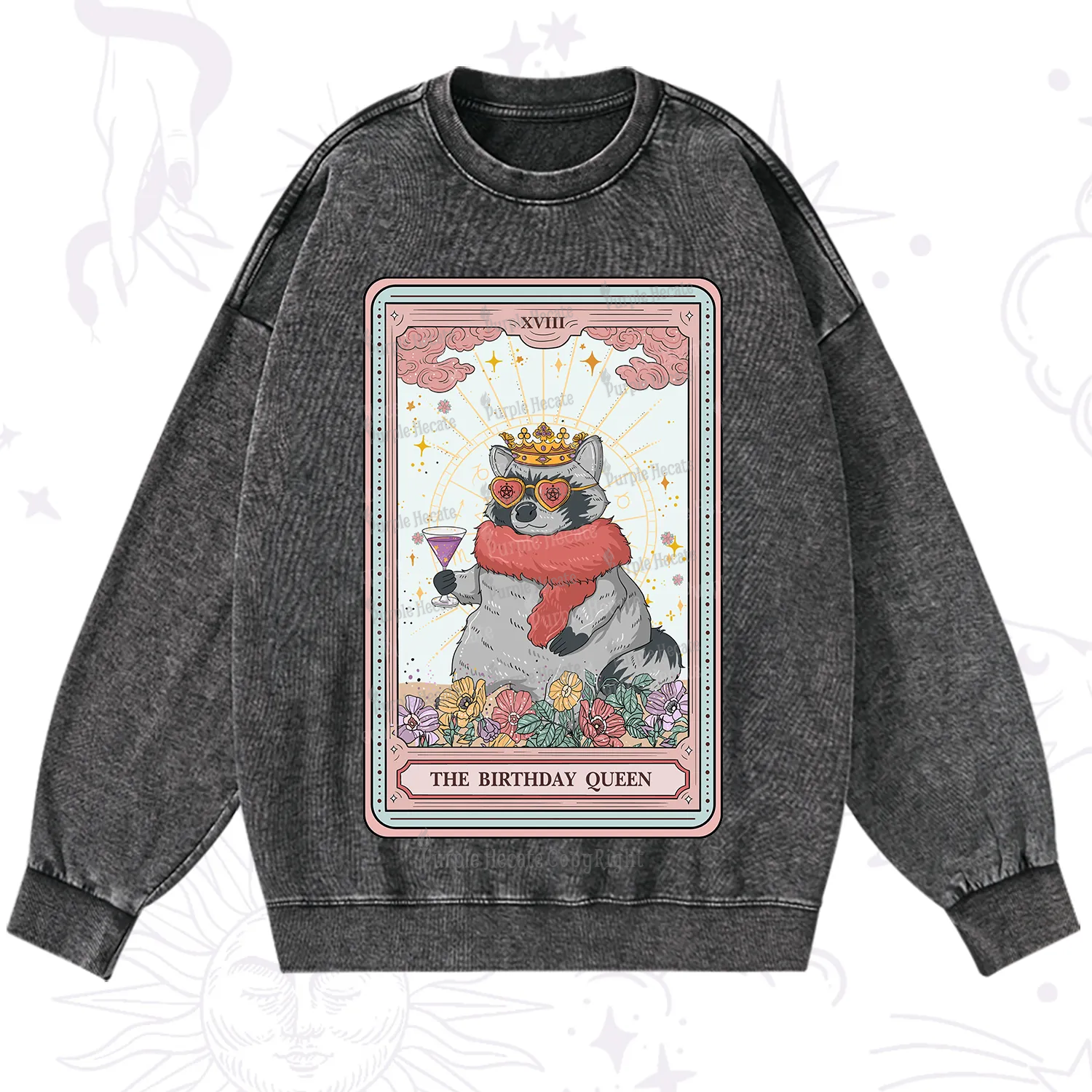 Purplehecate The Birthday Queen Tarot Washed Sweatshirt