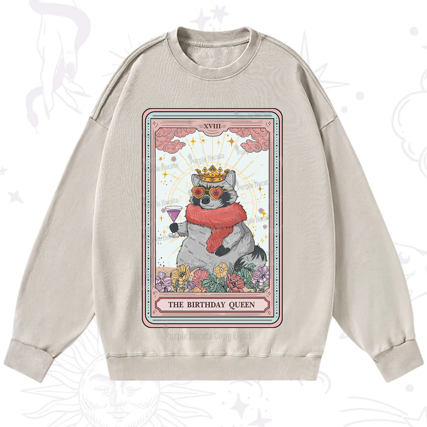 Purplehecate The Birthday Queen Tarot Washed Sweatshirt