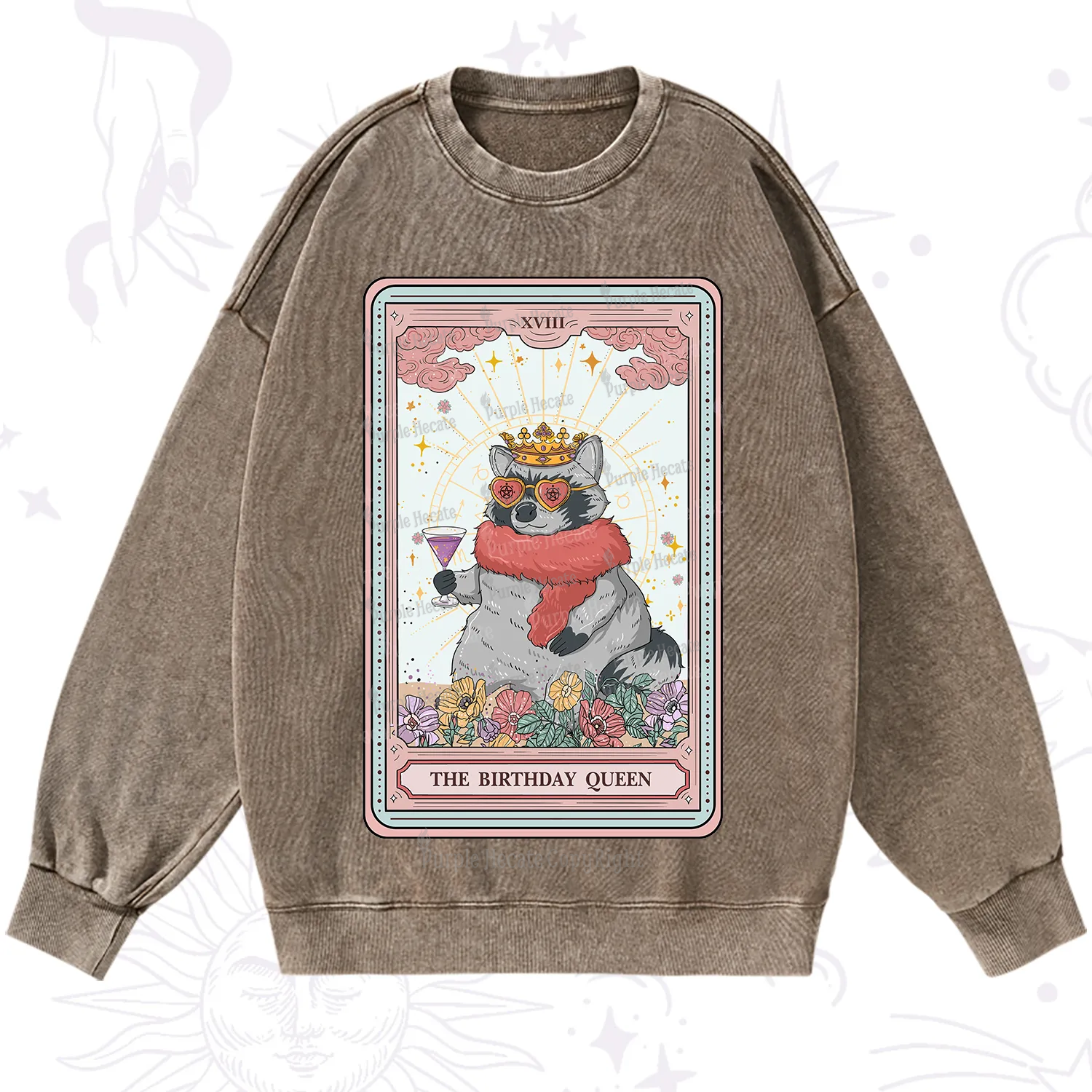 Purplehecate The Birthday Queen Tarot Washed Sweatshirt