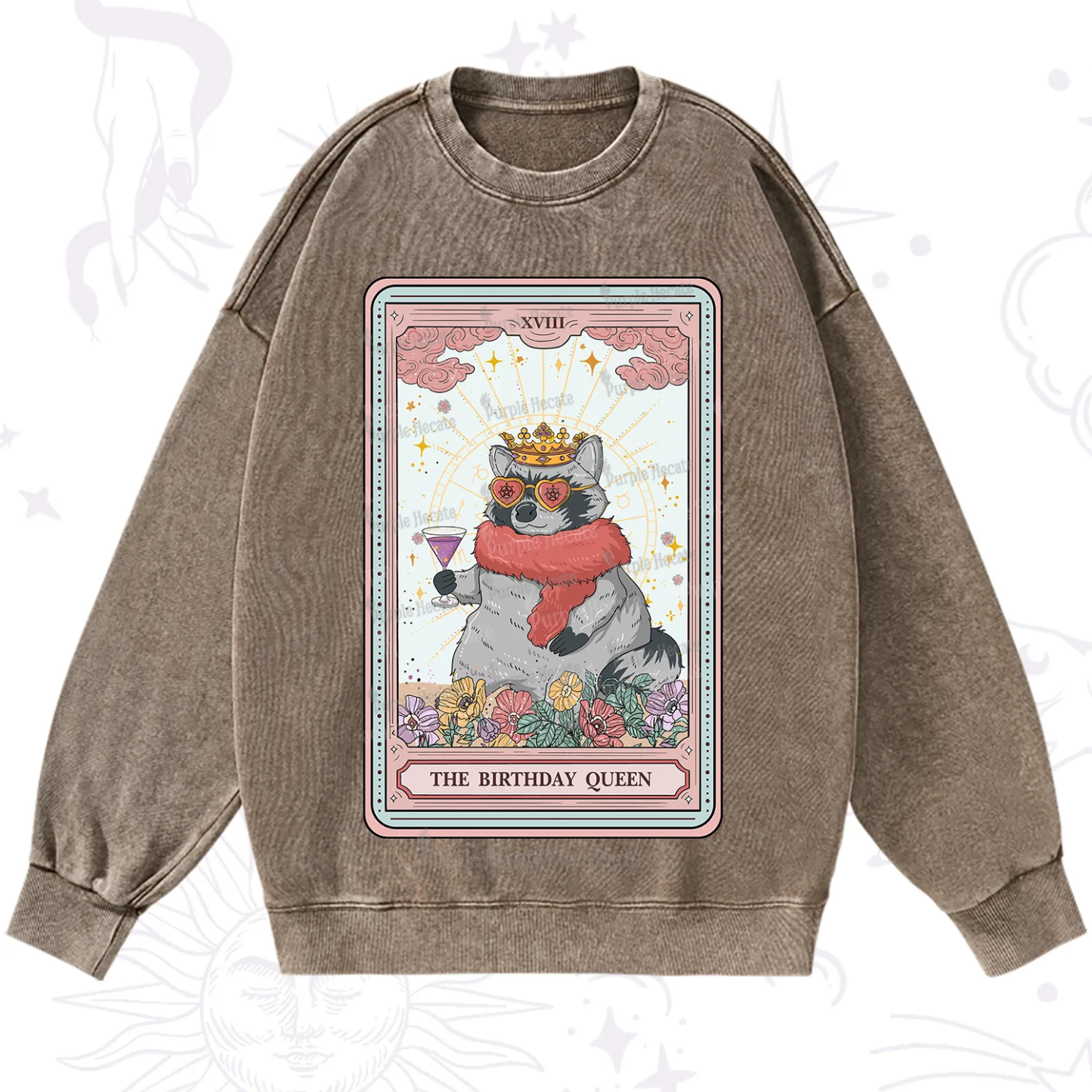 Purplehecate The Birthday Queen Tarot Washed Sweatshirt