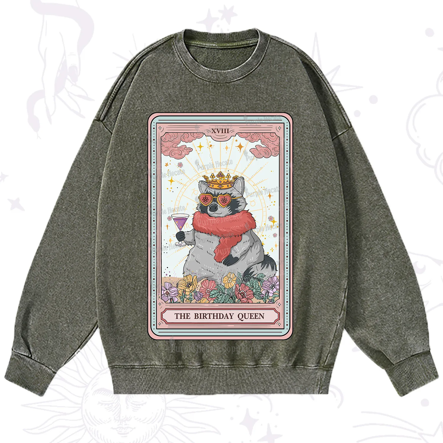 Purplehecate The Birthday Queen Tarot Washed Sweatshirt