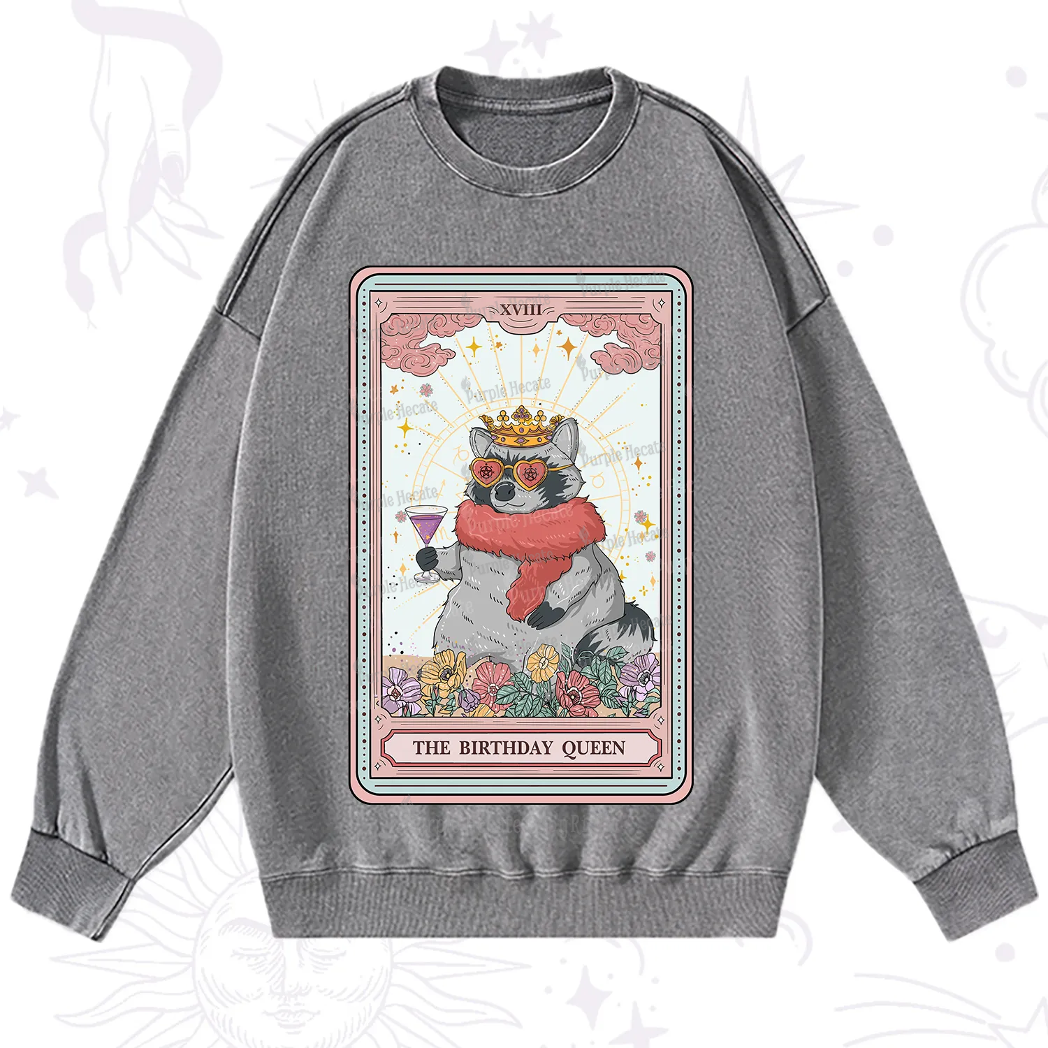 Purplehecate The Birthday Queen Tarot Washed Sweatshirt