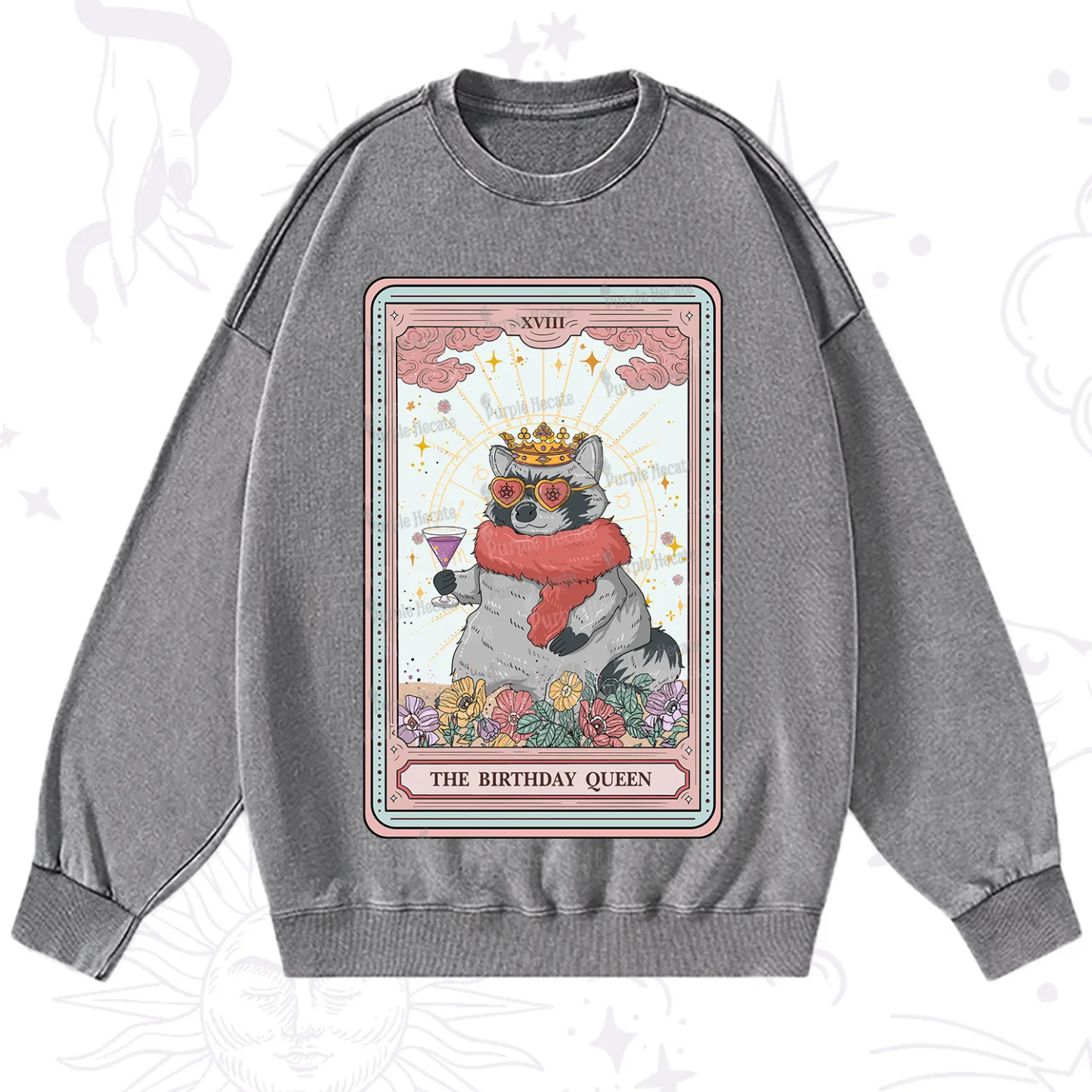 Purplehecate The Birthday Queen Tarot Washed Sweatshirt