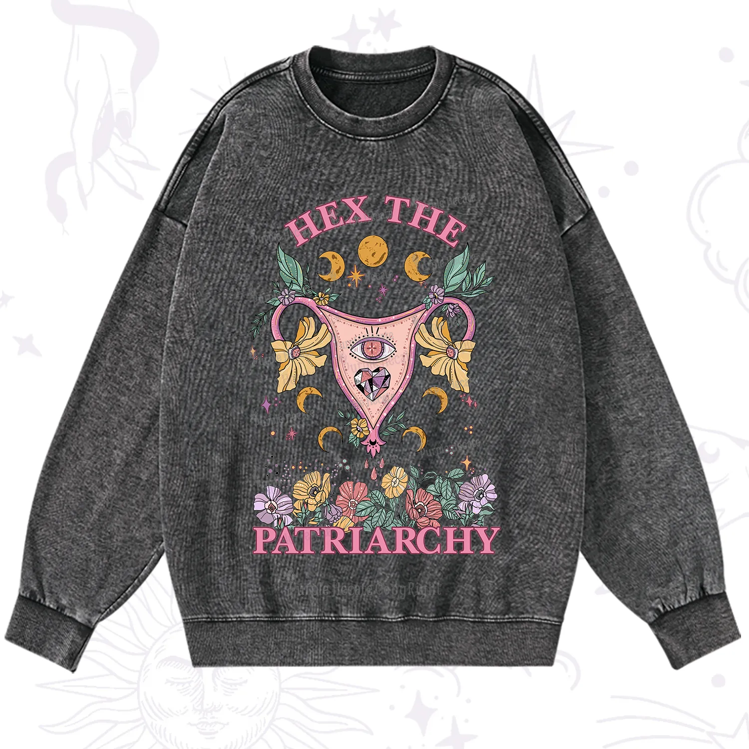 Purplehecate Hex the Patriarchy Feminist Power Washed Sweatshirt
