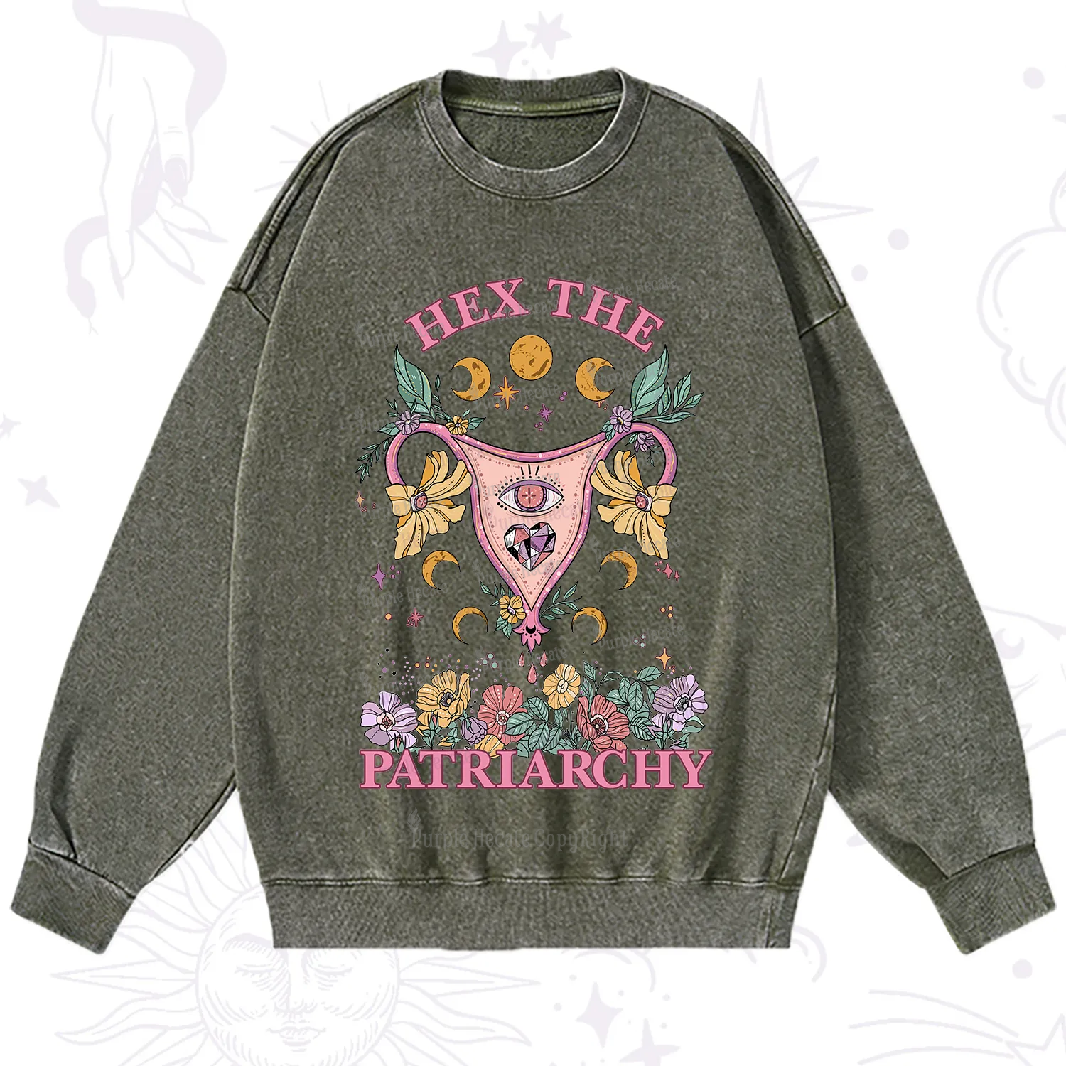 Purplehecate Hex the Patriarchy Feminist Power Washed Sweatshirt