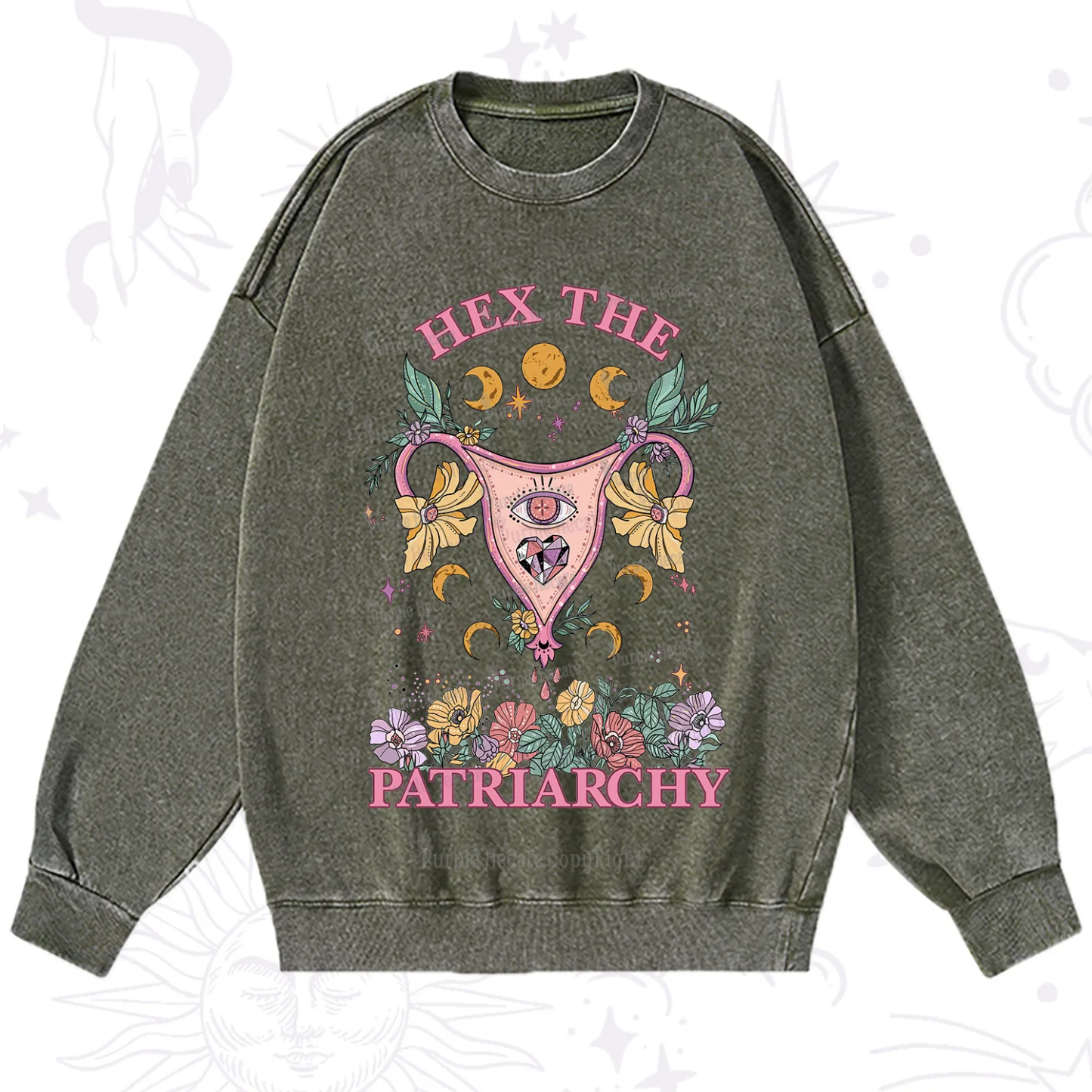 Purplehecate Hex the Patriarchy Feminist Power Washed Sweatshirt