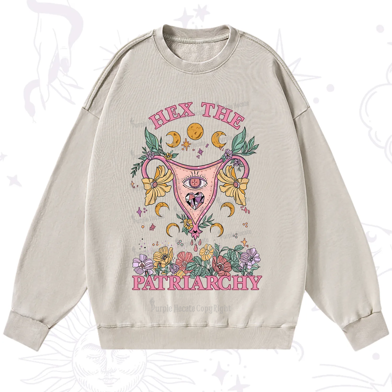 Purplehecate Hex the Patriarchy Feminist Power Washed Sweatshirt