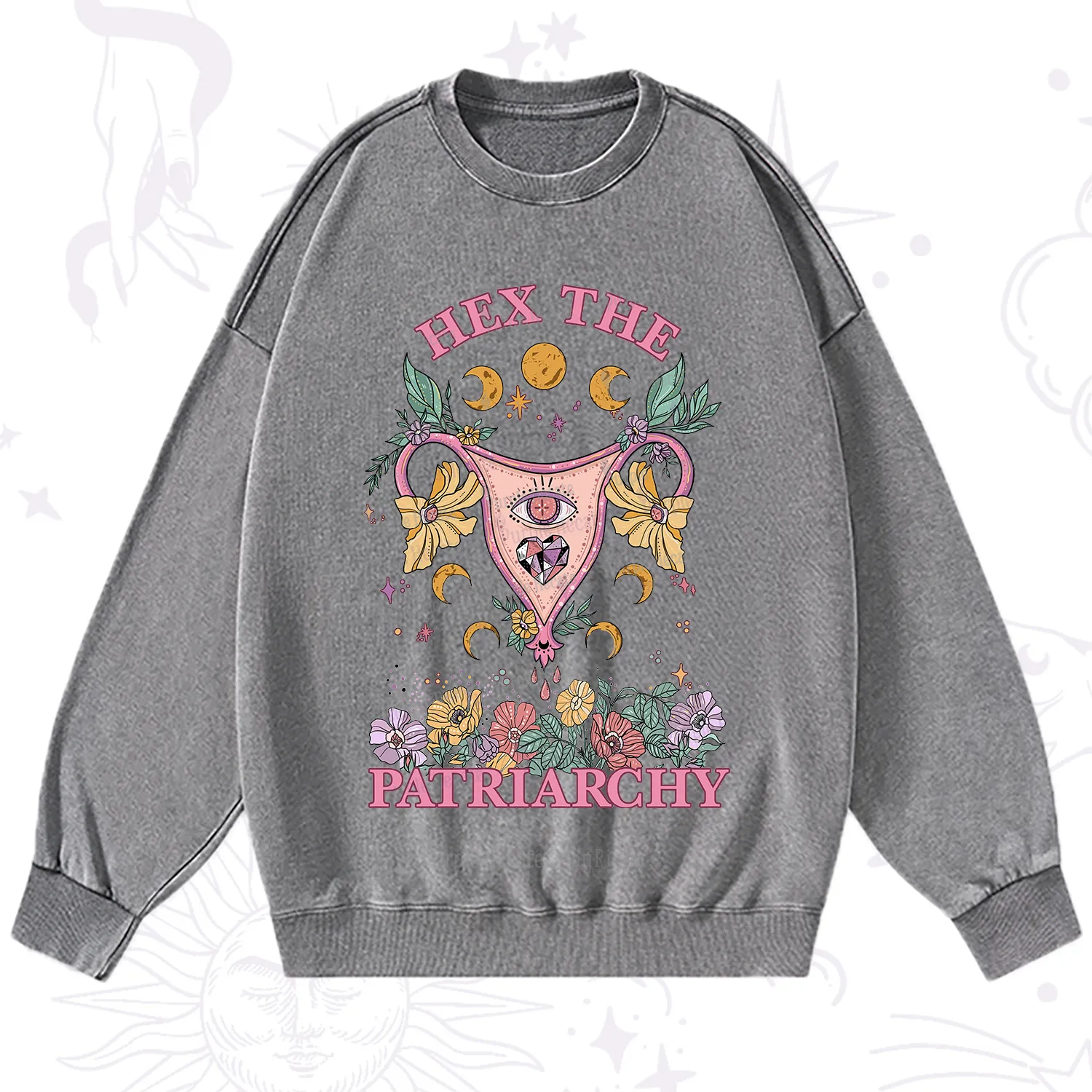 Purplehecate Hex the Patriarchy Feminist Power Washed Sweatshirt