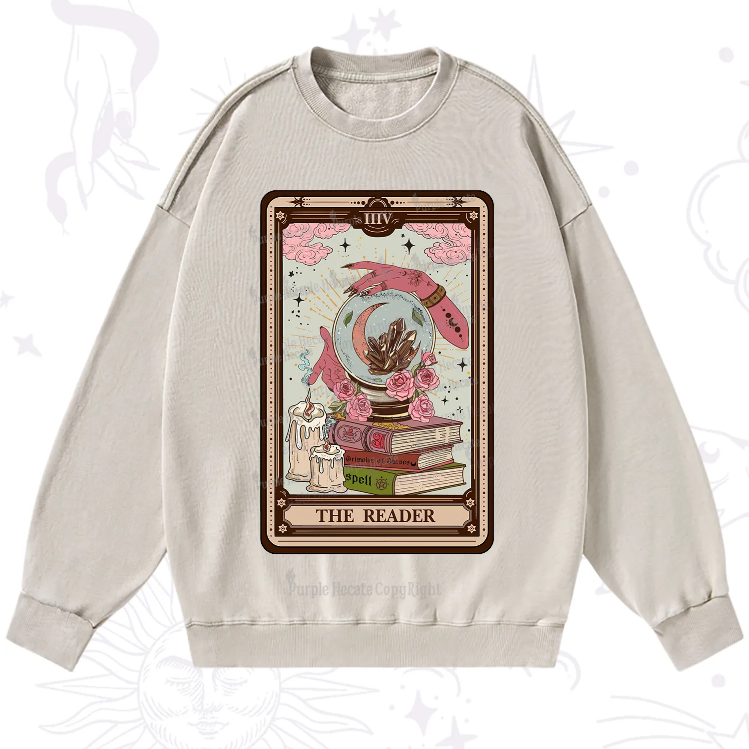 Purplehecate The Reader Tarot Witch Vibes Washed Sweatshirt