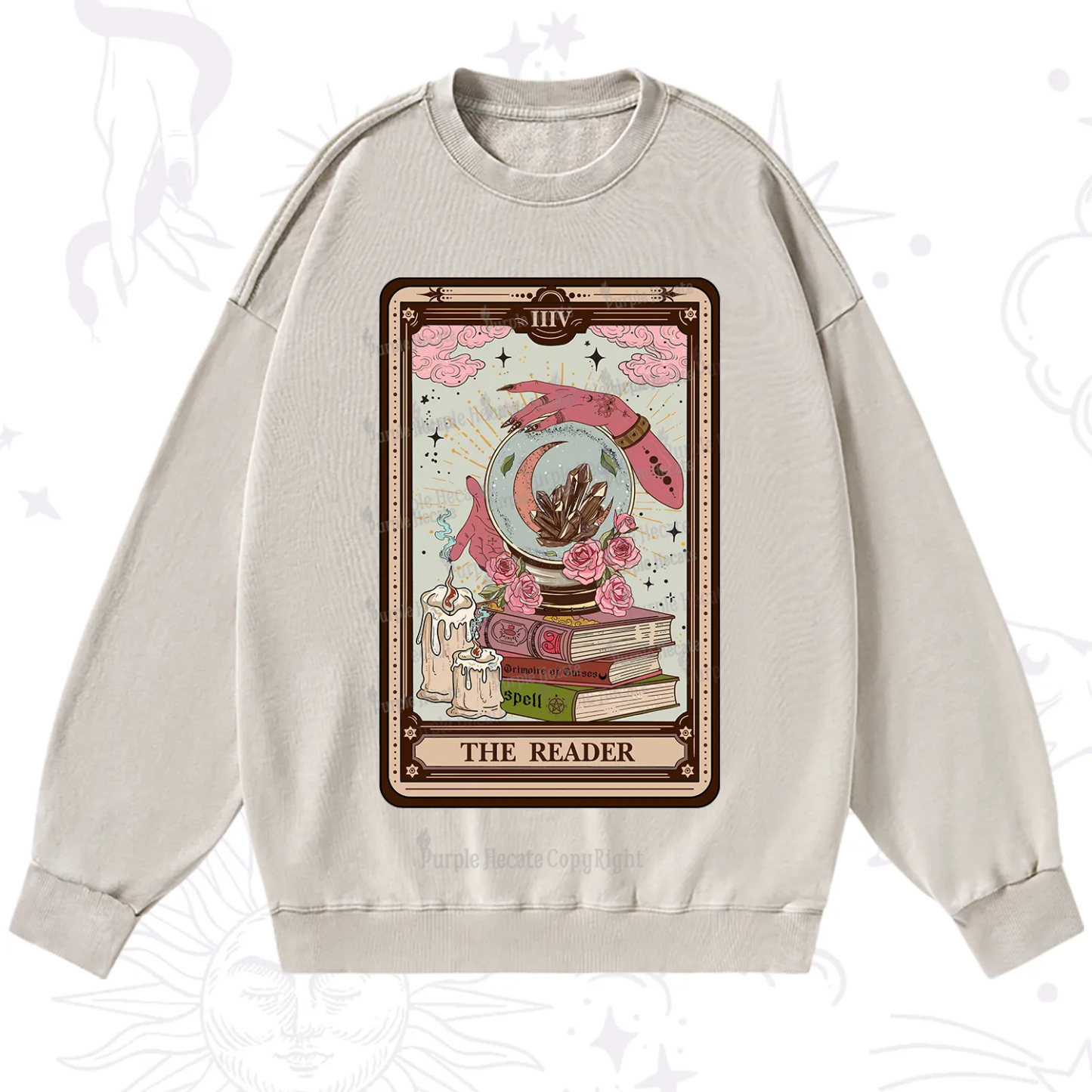 Purplehecate The Reader Tarot Witch Vibes Washed Sweatshirt