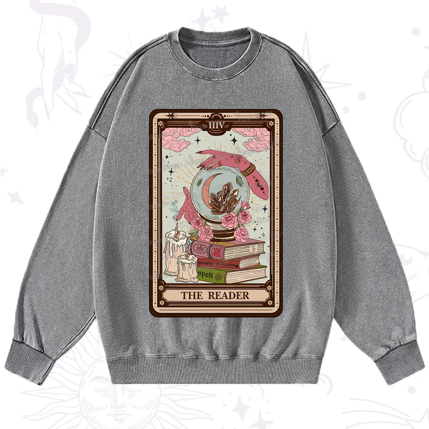 Purplehecate The Reader Tarot Witch Vibes Washed Sweatshirt