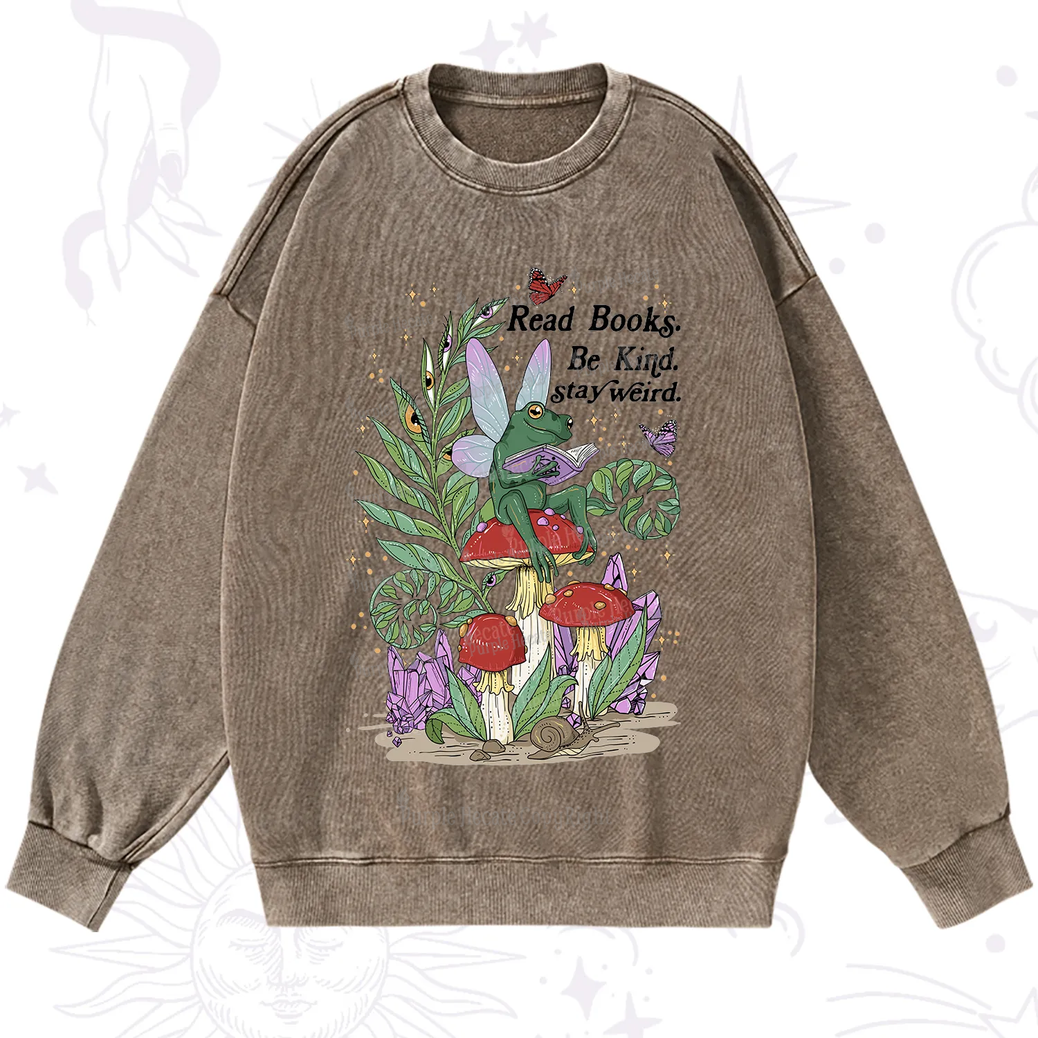 Purplehecate Read Books Be Kind Stay Weird Washed Sweatshirt