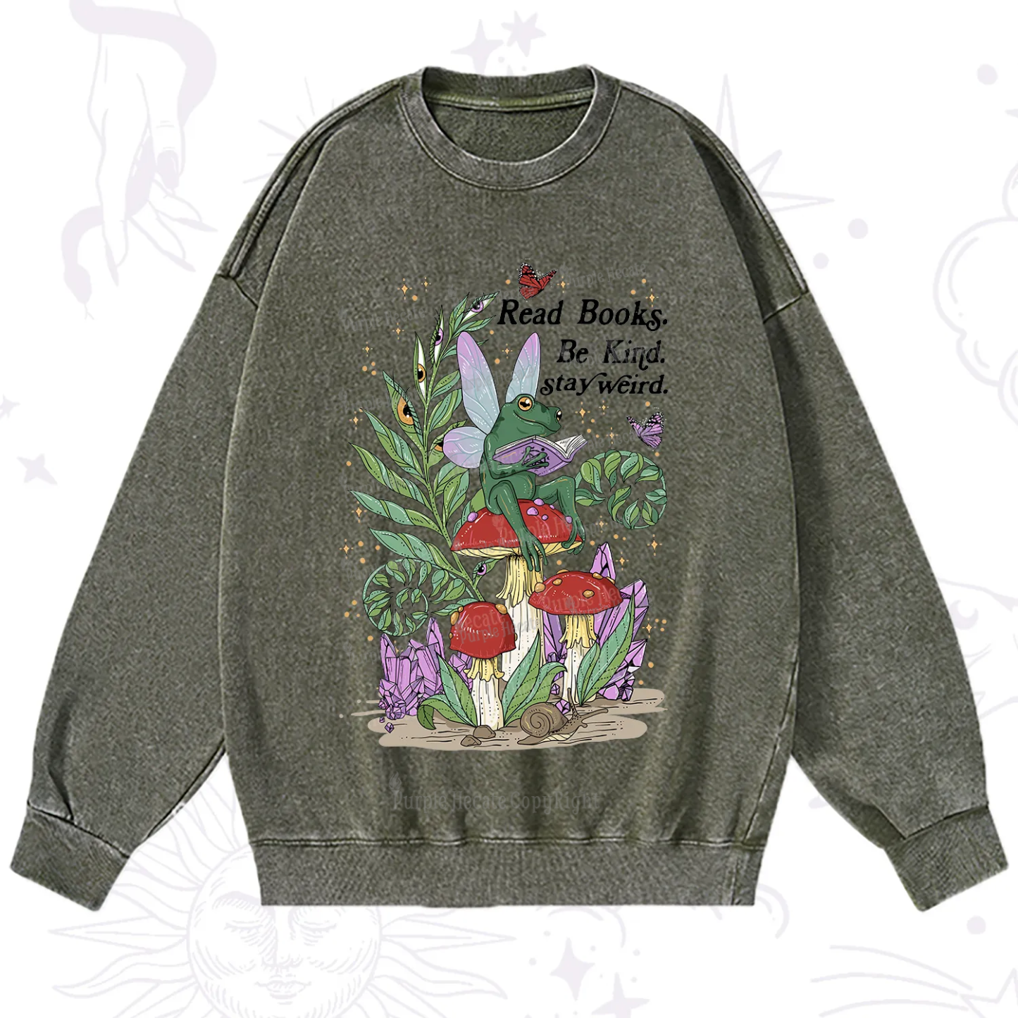 Purplehecate Read Books Be Kind Stay Weird Washed Sweatshirt
