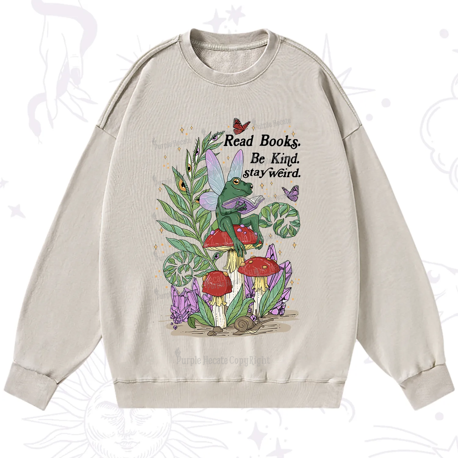 Purplehecate Read Books Be Kind Stay Weird Washed Sweatshirt