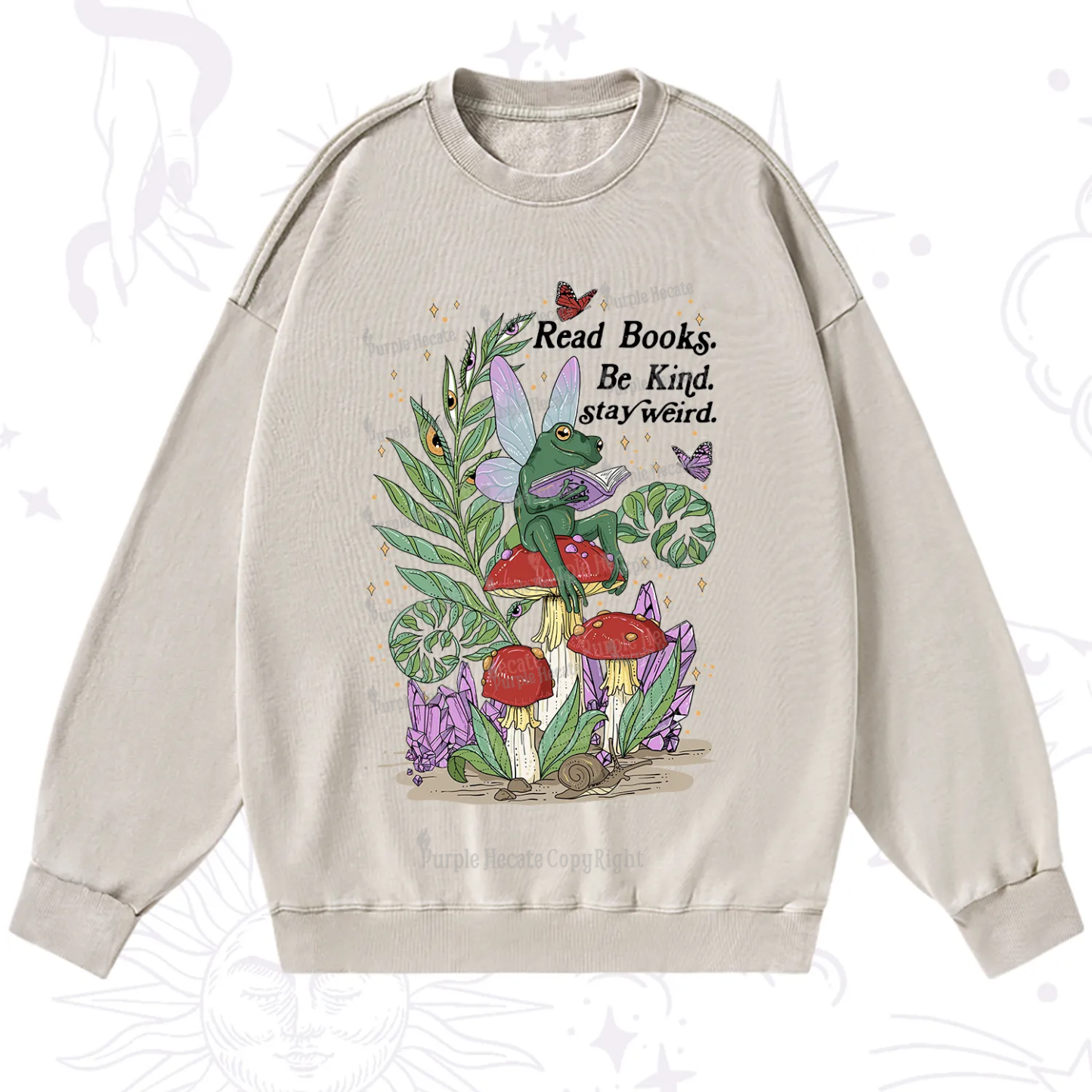 Purplehecate Read Books Be Kind Stay Weird Washed Sweatshirt