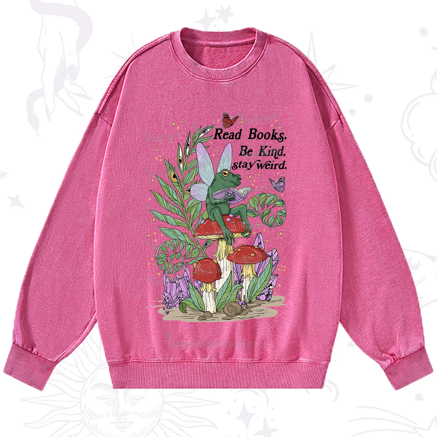 Purplehecate Read Books Be Kind Stay Weird Washed Sweatshirt