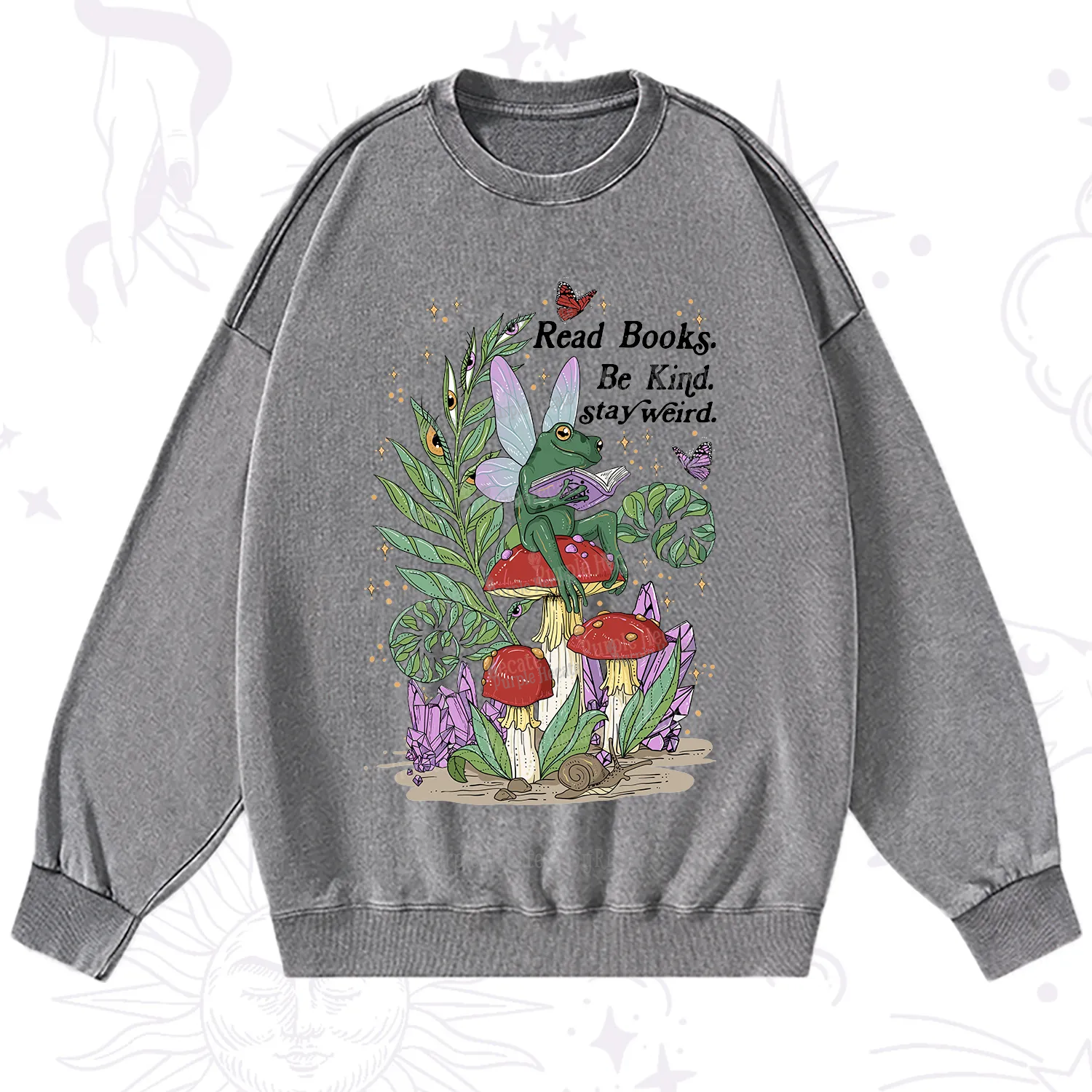 Purplehecate Read Books Be Kind Stay Weird Washed Sweatshirt