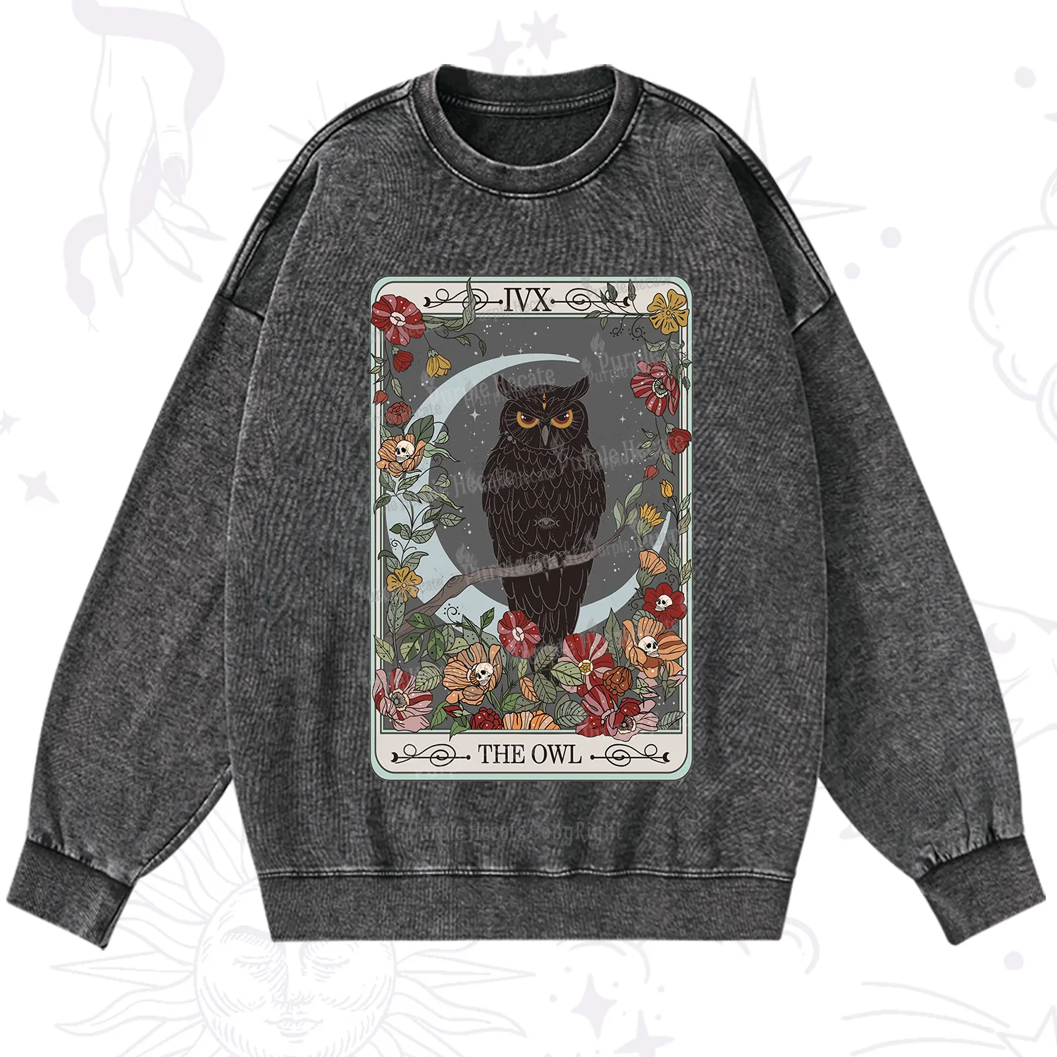 Purplehecate The Owl Tarot Washed Sweatshirt