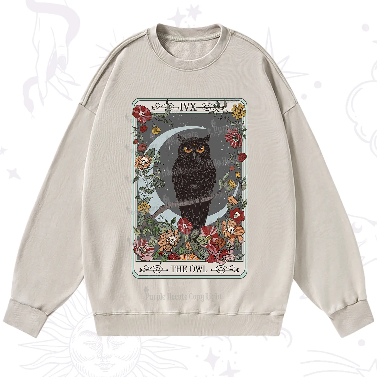 Purplehecate The Owl Tarot Washed Sweatshirt