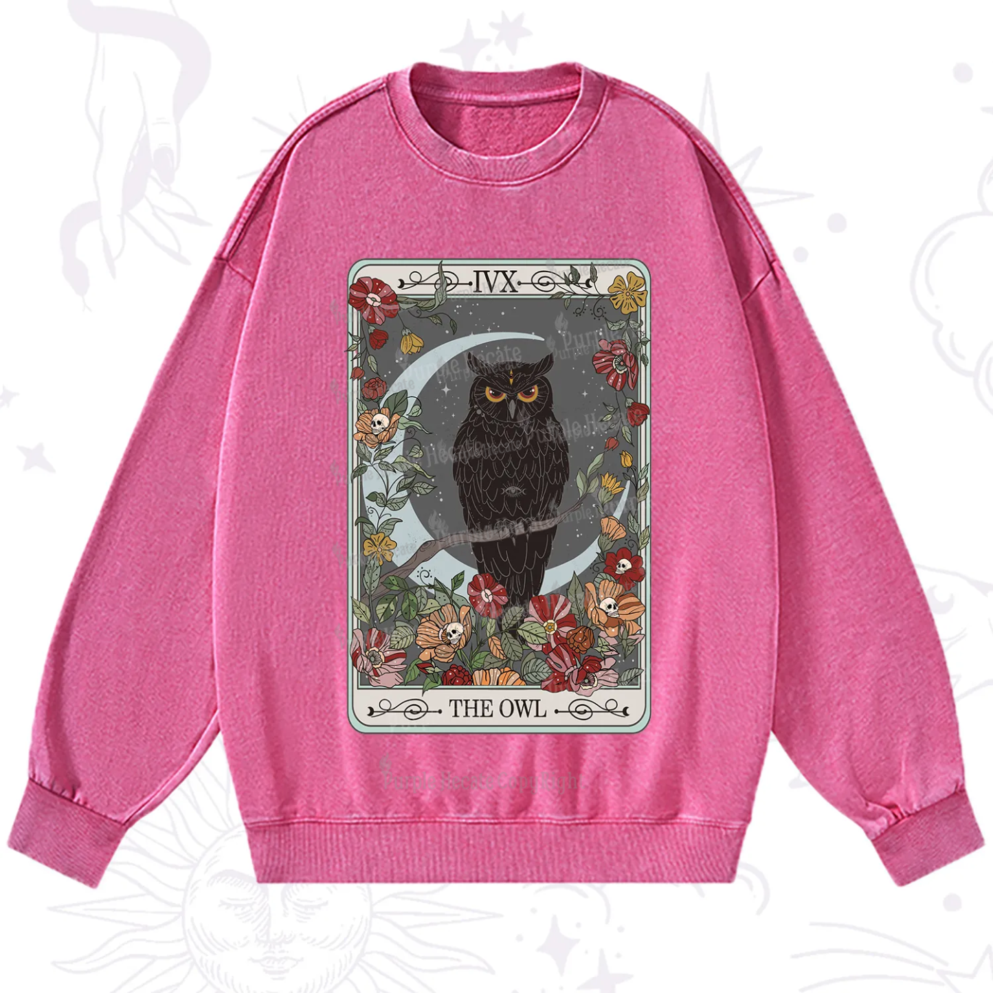 Purplehecate The Owl Tarot Washed Sweatshirt