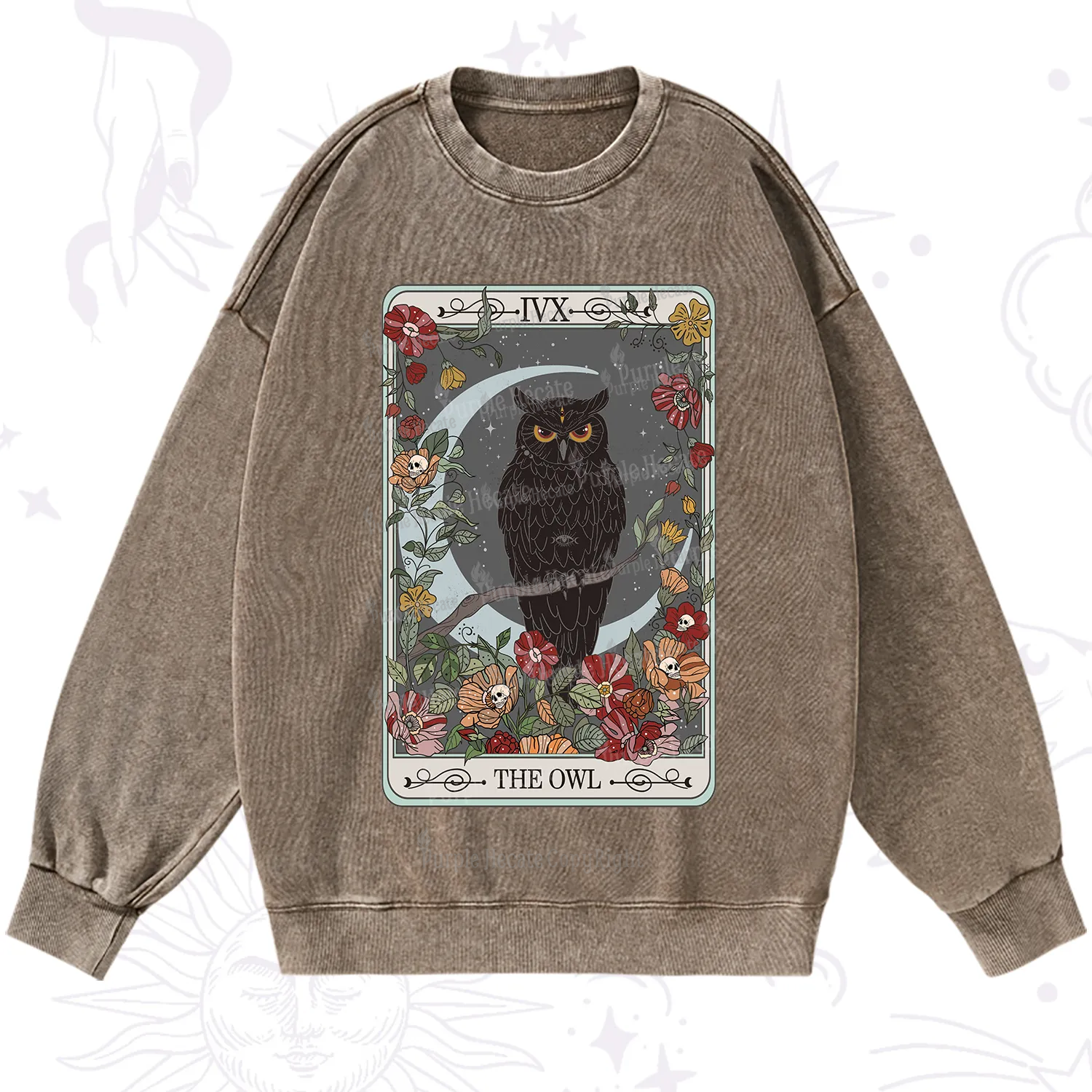 Purplehecate The Owl Tarot Washed Sweatshirt