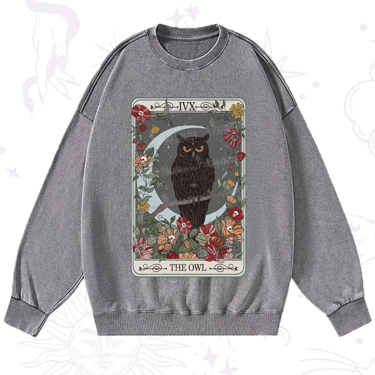 Purplehecate The Owl Tarot Washed Sweatshirt