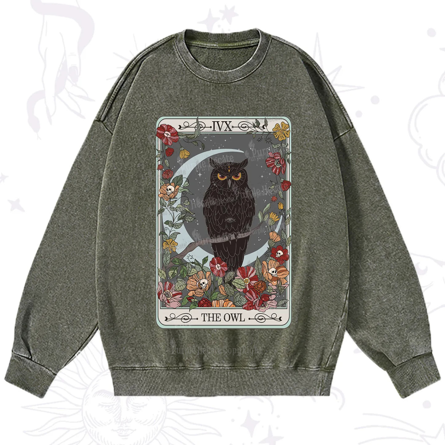 Purplehecate The Owl Tarot Washed Sweatshirt