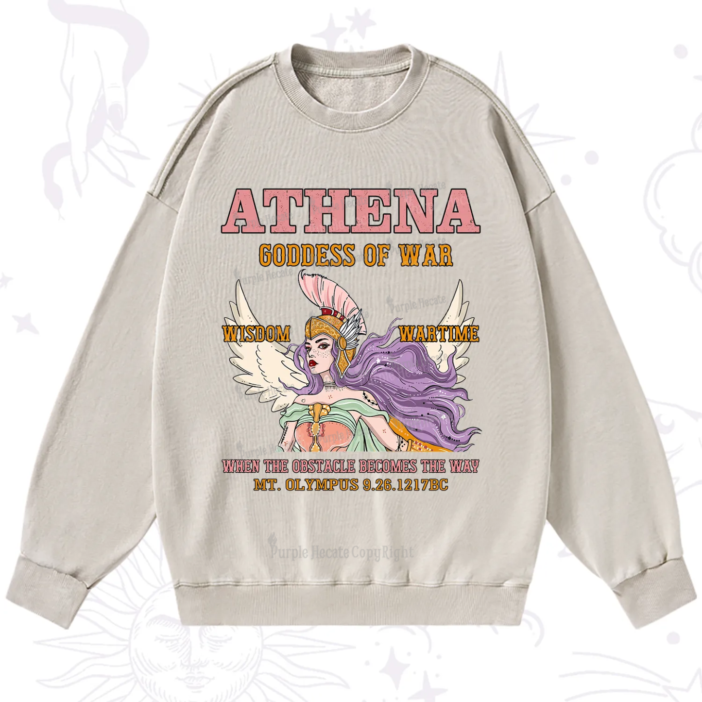 Purplehecate Wise War Goddess Athena Washed Sweatshirt