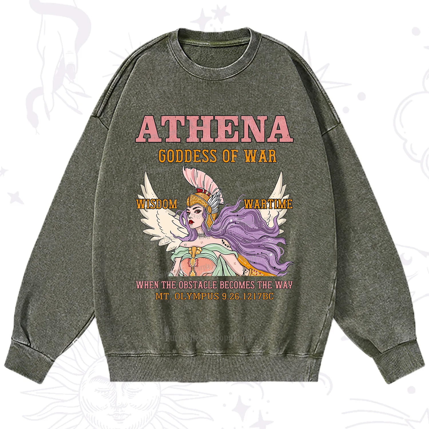 Purplehecate Wise War Goddess Athena Washed Sweatshirt