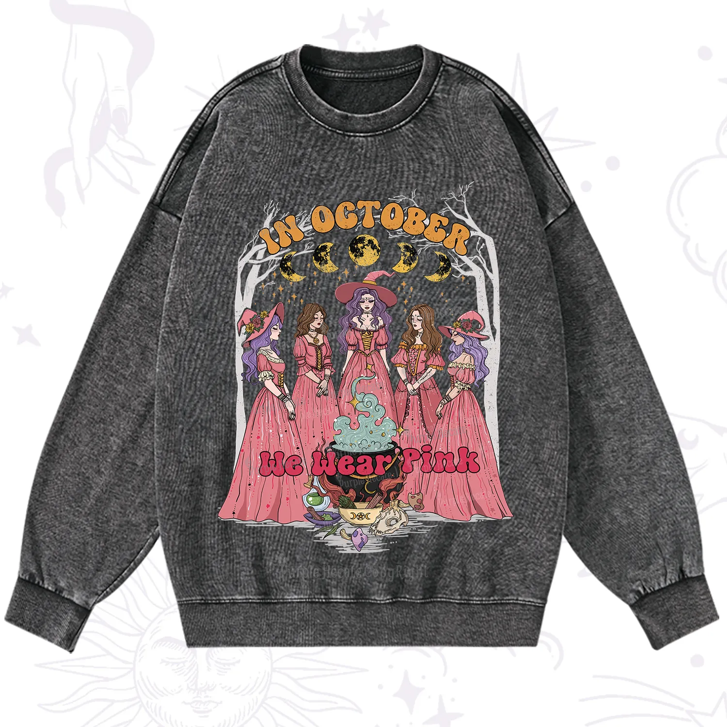 Purplehecate In October We Wear Pink Halloween Washed Sweatshirt
