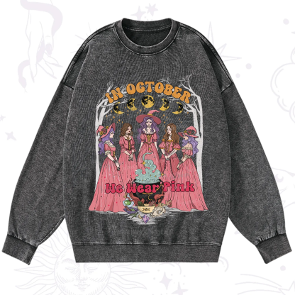 Purplehecate In October We Wear Pink Halloween Washed Sweatshirt