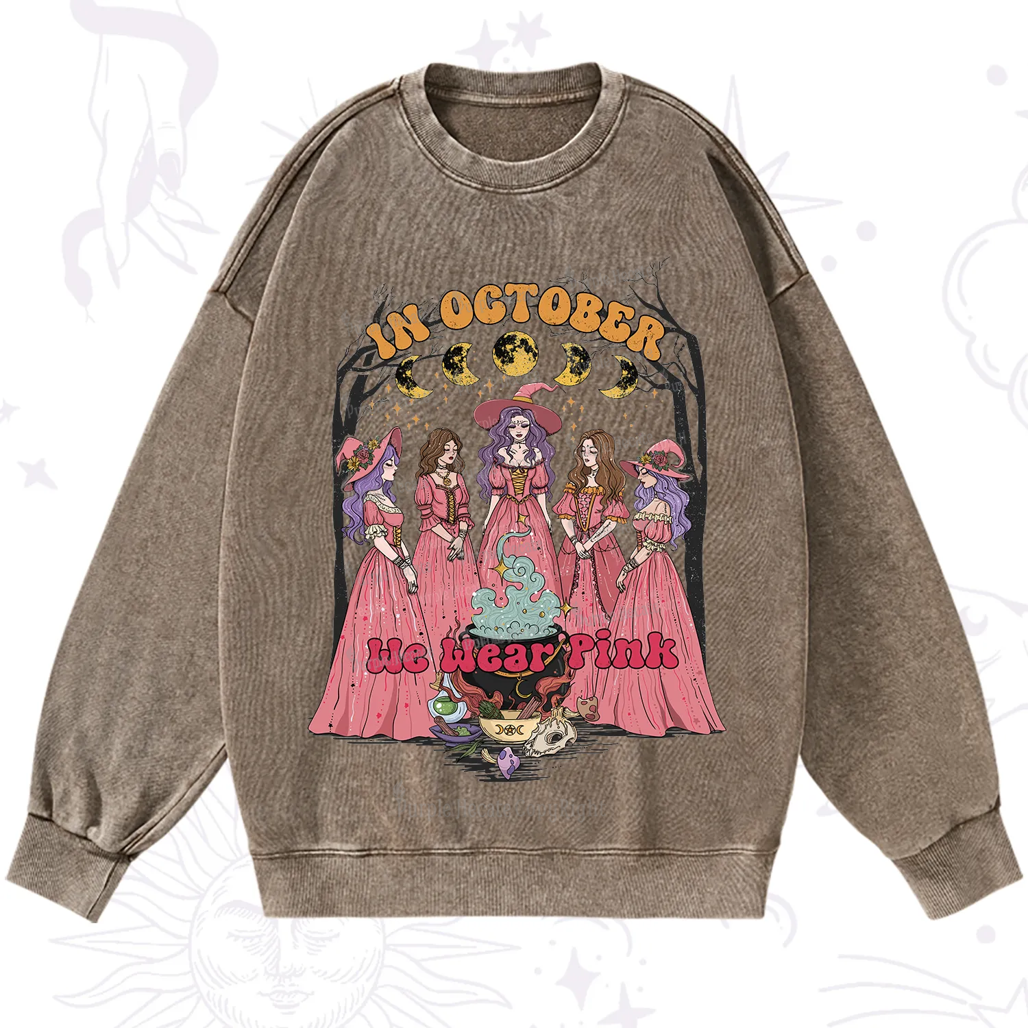 Purplehecate In October We Wear Pink Halloween Washed Sweatshirt