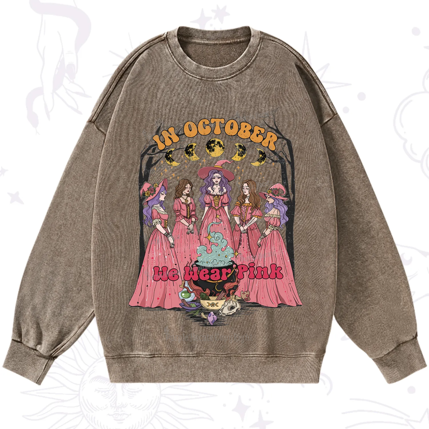 Purplehecate In October We Wear Pink Halloween Washed Sweatshirt