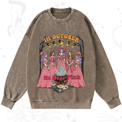Purplehecate In October We Wear Pink Halloween Washed Sweatshirt