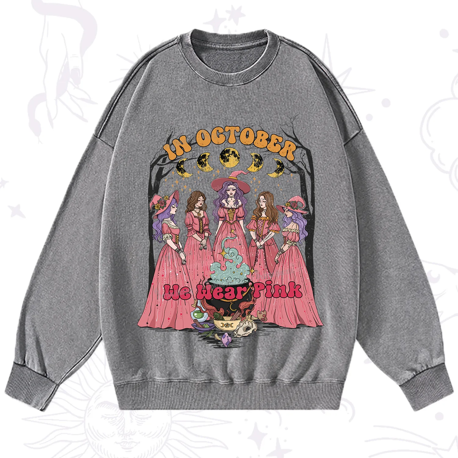 Purplehecate In October We Wear Pink Halloween Washed Sweatshirt