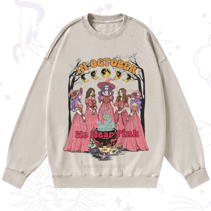 Purplehecate In October We Wear Pink Halloween Washed Sweatshirt