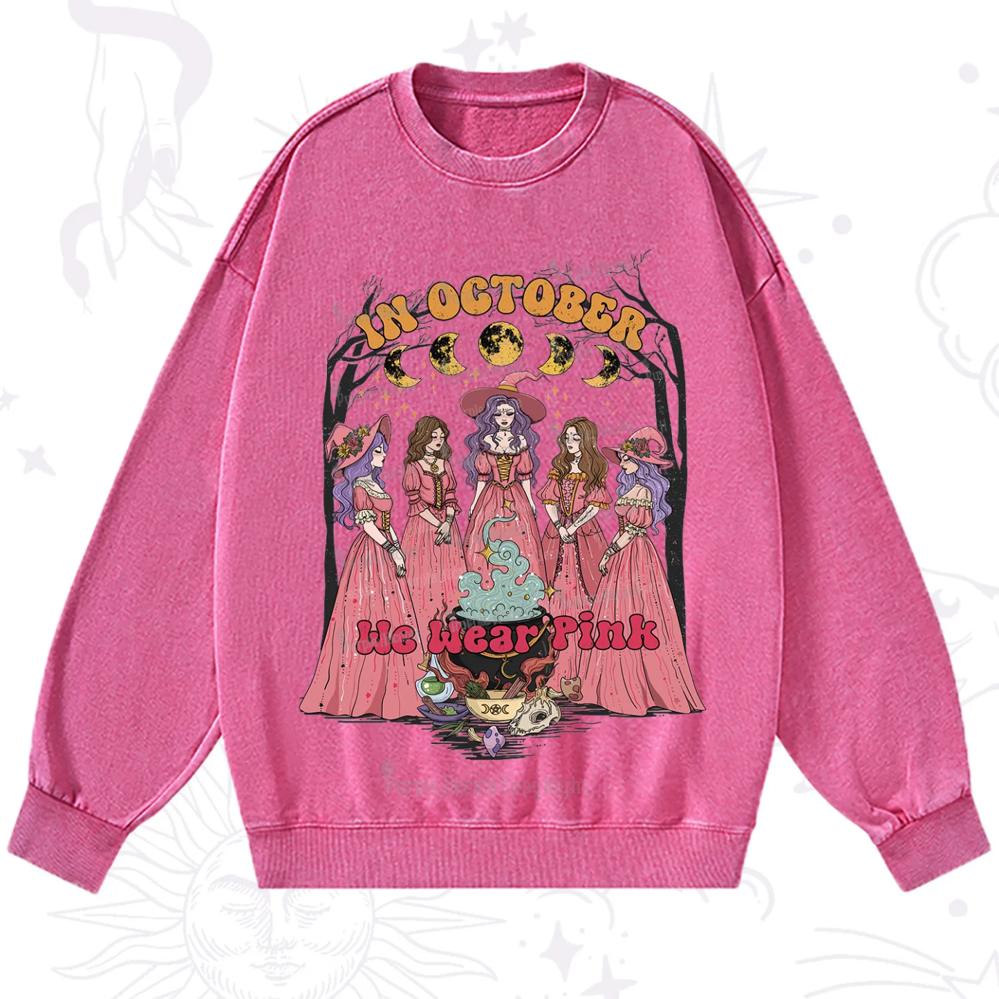 Purplehecate In October We Wear Pink Halloween Washed Sweatshirt