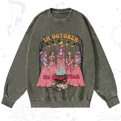 Purplehecate In October We Wear Pink Halloween Washed Sweatshirt