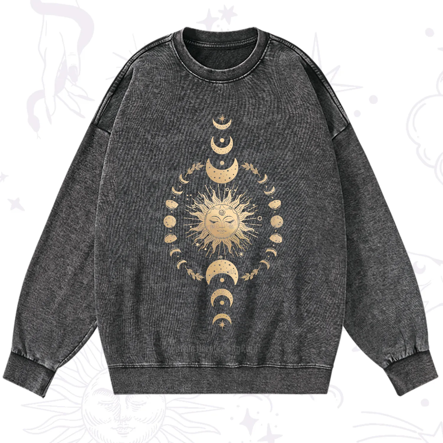 Purplehecate Celestial Sun & Moon Phases Washed Sweatshirt