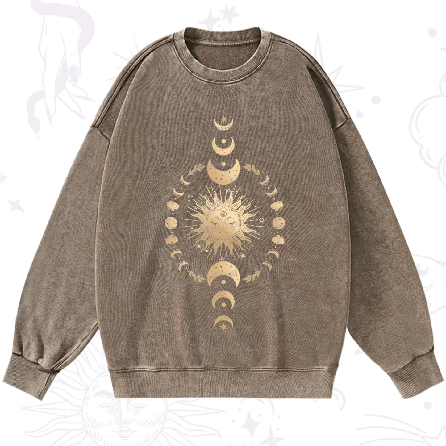 Purplehecate Celestial Sun & Moon Phases Washed Sweatshirt